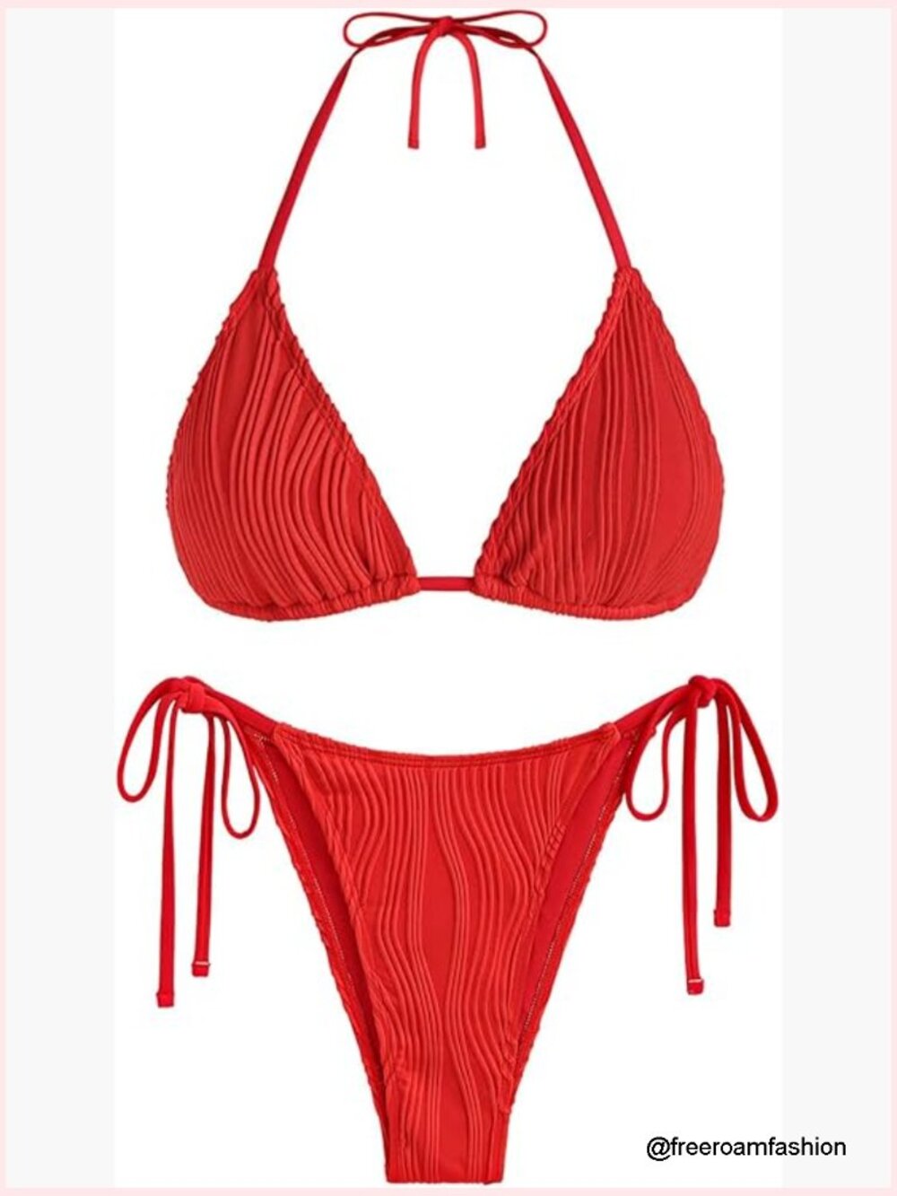 Textured Halter Bikini Set High Cut Side Tie Swimwear Size Small
